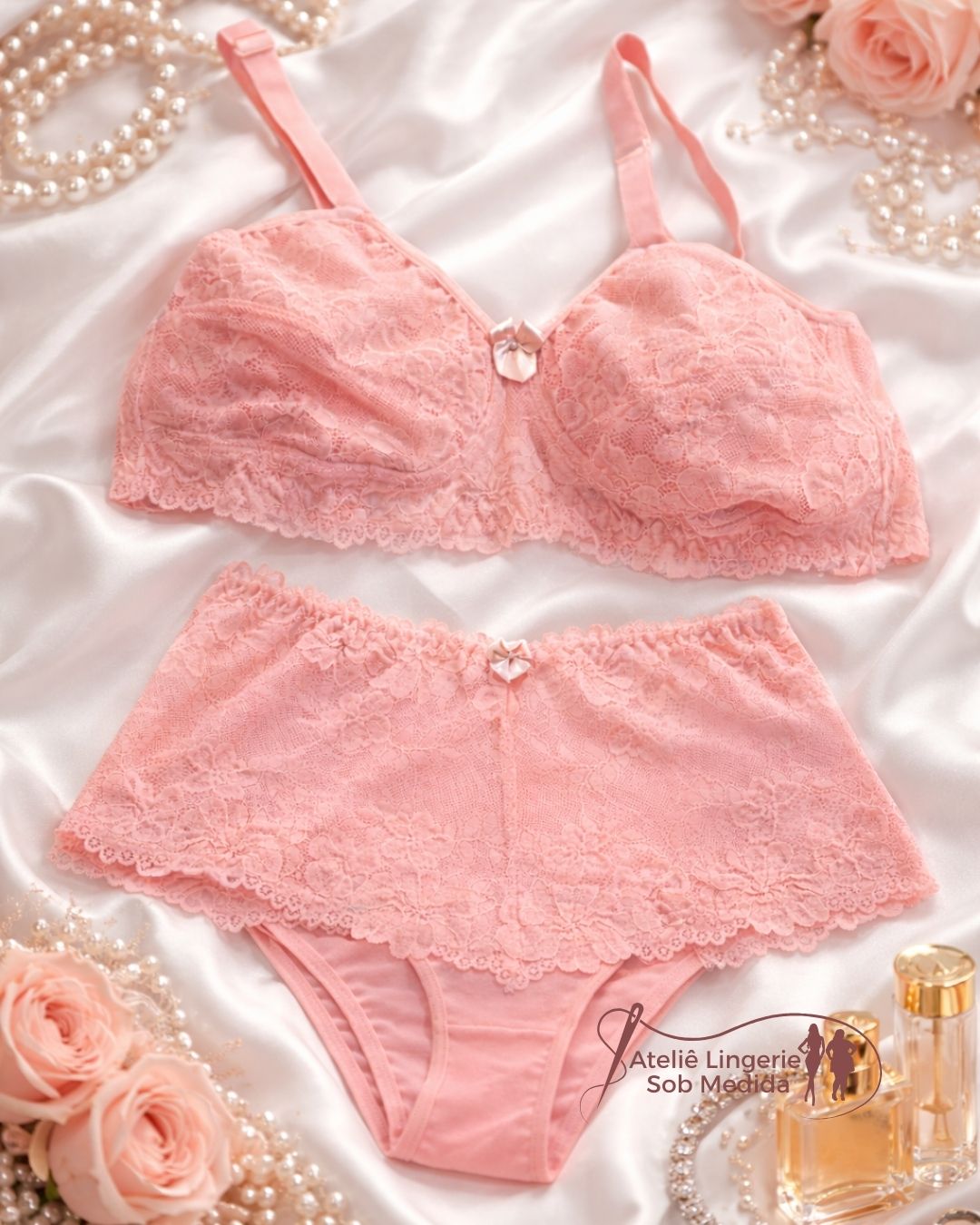 sutiã pós mastectomia com calcinha rendada alta conjunto